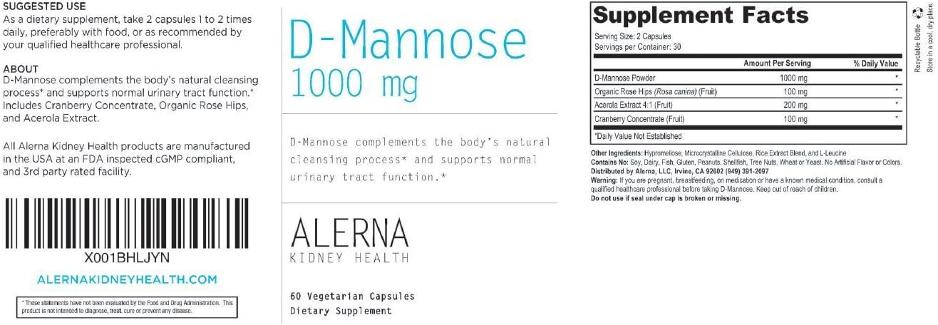 D-Mannose Capsules 1000 mg Dietary Supplement with Cranberry Concentrate, Organic Rose Hips & Acerola Extract – Daily Wellness Capsules – 60 Vegetarian Capsules (Pack of 3)