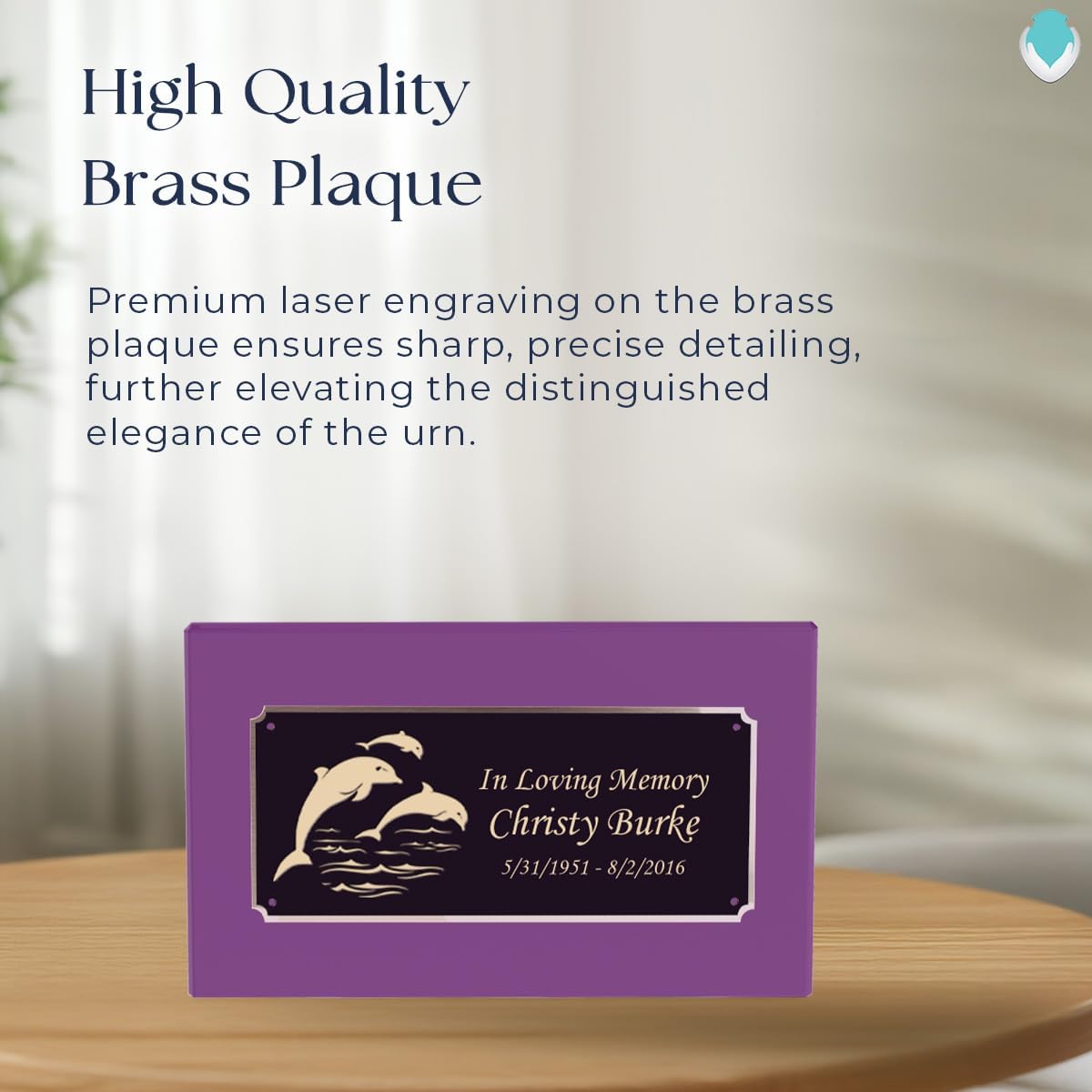 GetUrns Heritage Adult Purple Cremation Urn Box for Human Ashes I Dolphin Custom Engraved Wooden Urns for Women and Men I 213lbs