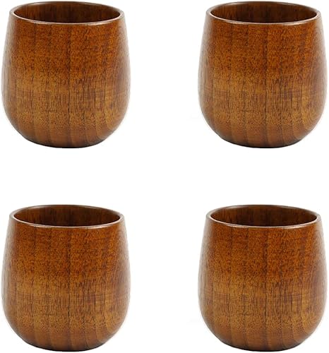 HomeImpel Paquete de 4 tazas de café de madera, tazas de té, 4 onzas, 4.1 fl oz, tazas de madera para beber para cerveza/café/leche/agua