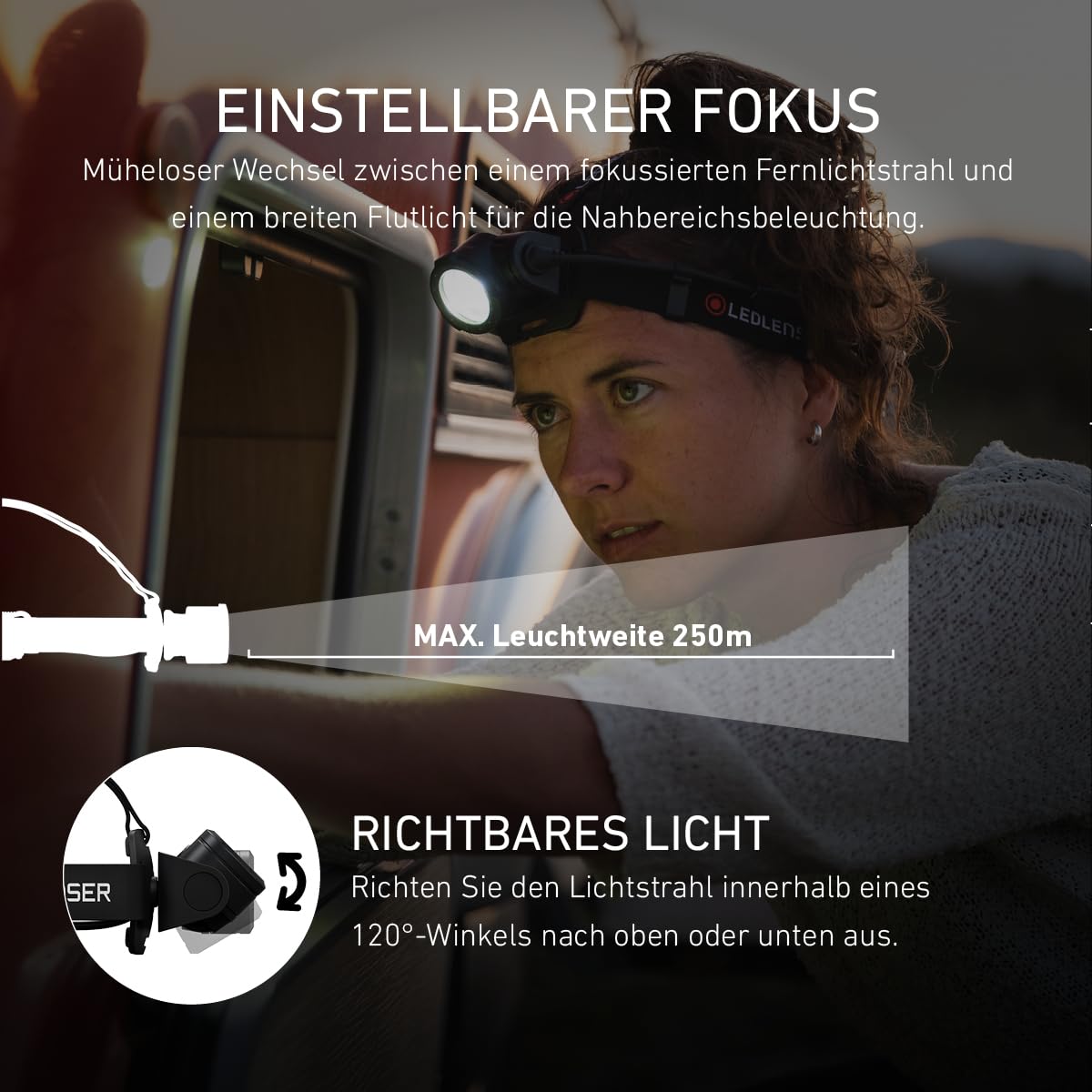 Ledlenser H15R Core Stirnlampe Wiederaufladbare LED, 2500 Lumen, 21700 Lithium-Batterie, bis zu 80 Stunden Leuchtdauer, fokussierbarer 250 m Lichtstrahl, wasserdicht nach IP67, dimmbar, USB-Aufladung