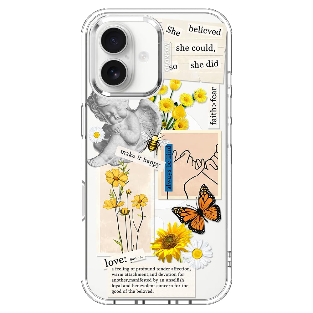 MOSNOVO Case for iPhone 16, [Compatible with Magsafe] [Buffertech 6.6ft Military-Grade Drop Protection] [Anti Peel Off Tech] Clear Phone Case Design -