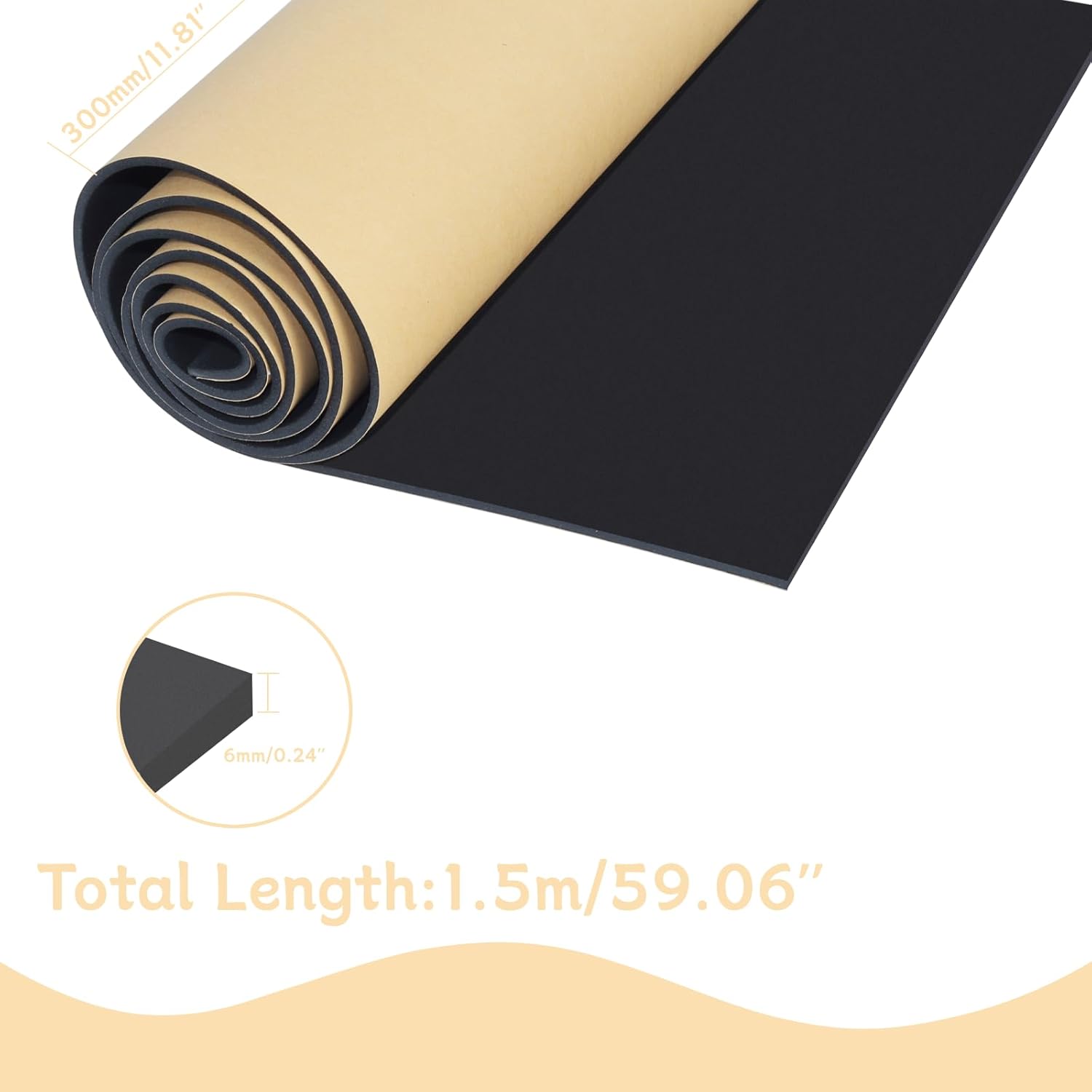 Closed Cell Neoprene Foam Rubber Sheet with Adhesive - 12 in x 59 in x 1/2 in Multi-Function Insulation, Soundproofing, and Weatherproof Foam Padding Easy Cut DIY, Black