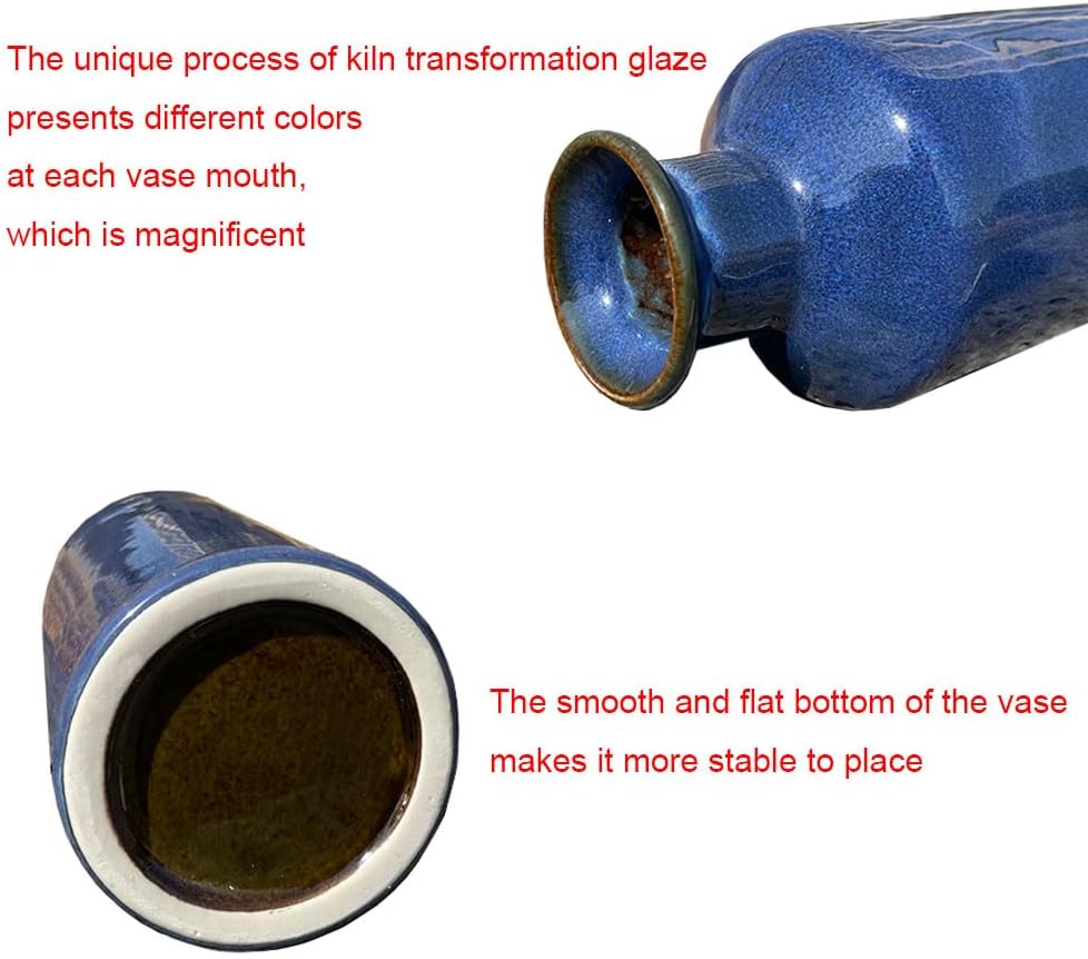 Navy Blue Ceramic Vase Set 3 for Home Decor, Dining Table Centerpiece Farmhouse Fireplace Decor, Living Room Decoration, Bookshelf and Entrance Centerpieces - Image 7