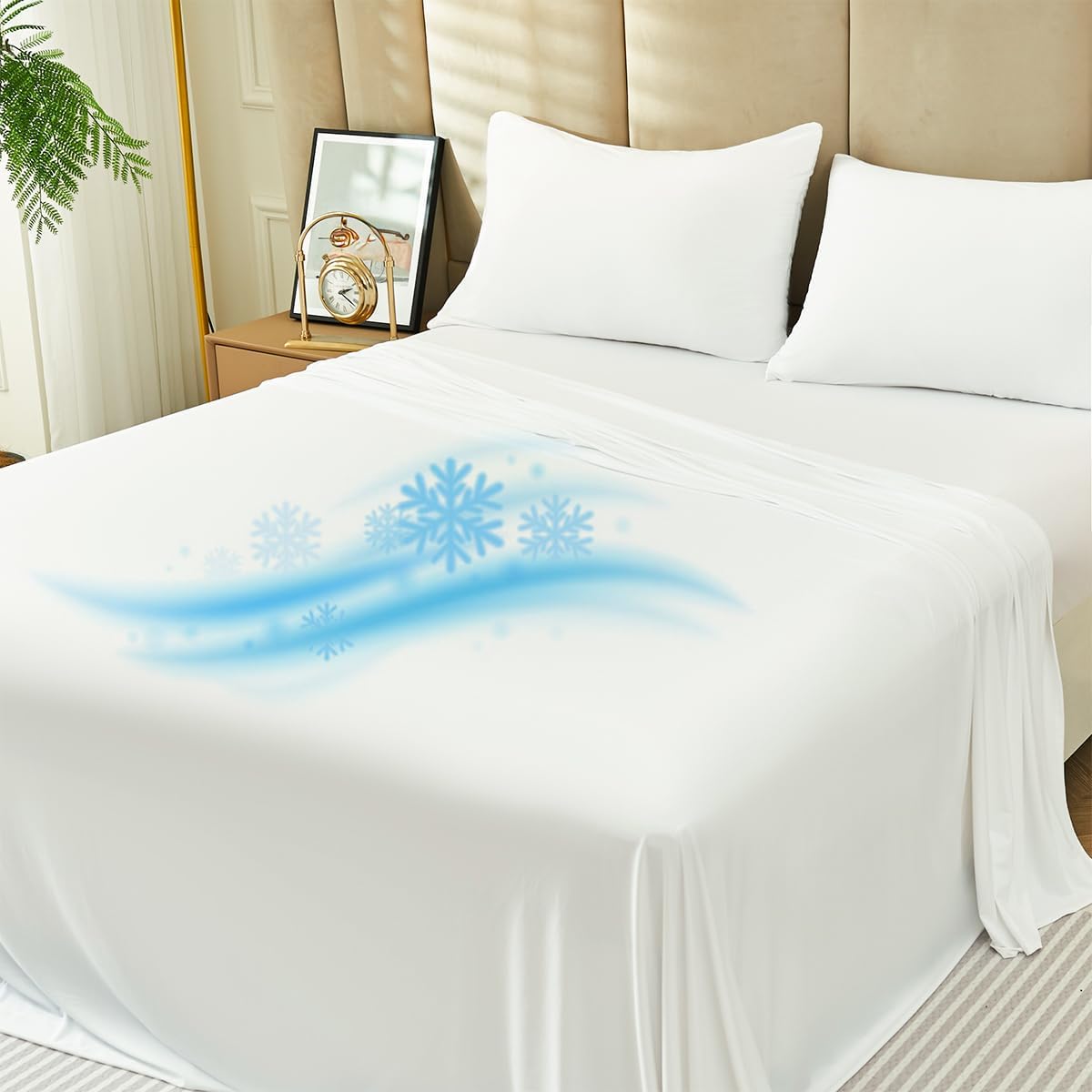 Sleepymoon Cooling Queen Bed Sheets 4 Piece Set, New Cool Technology Q-Max > 0.4 Soft Sheet Sets for Hot Sleeper, 18 inch Deep Pockets, White