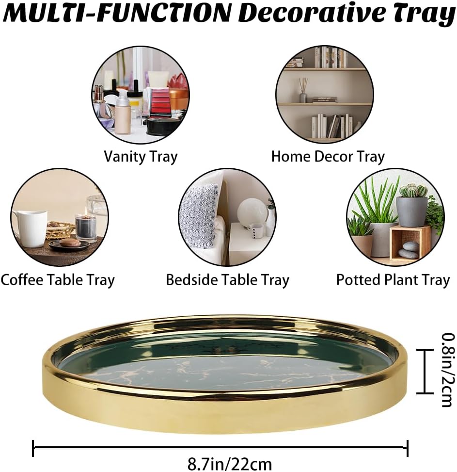 Makeup Perfume Organizer Round Bathroom Vanity Tray Decorative Dresser Tray Countertop Organizer Tray for Cosmetics,Green