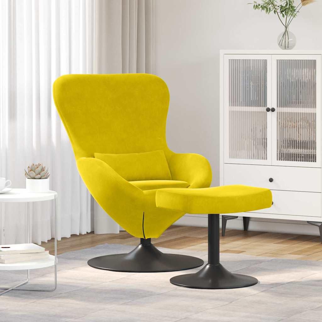 Fauteuil lounge avec repose-pieds en velours jaune, fauteuil de relaxation moderne avec pied pivotant à 360 degrés, fauteuil rembourré confortable pour salon, chambre à coucher, bureau