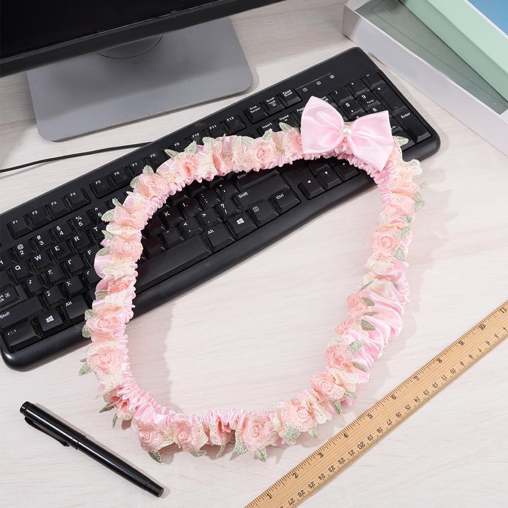 CREATCABIN 23''-26'' Cute Computer Monitor Cover with Bow Tie Lace Pink Computer Monitor Protective Cover Screen Elastic Dustproof Display Furry Bowknot Decoration Protector for PC Tablet Laptop TV