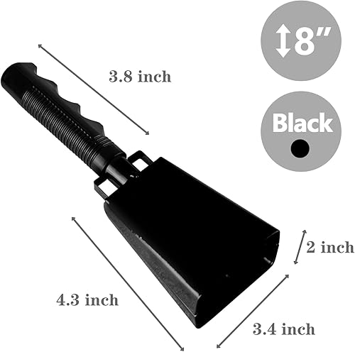 Miniatura 3 de Campanas de vaca de acero de 8 pulgadas con asa, campana de mano animadora para eventos deportivos, fútbol, fiesta, granja, campanillas de mano de