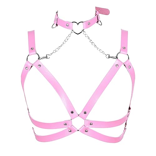 Lingerie cage Chest strap Leather Bra Body chain harness for women Punk Festival rave Dance Rock Photography Waist belt - Pink