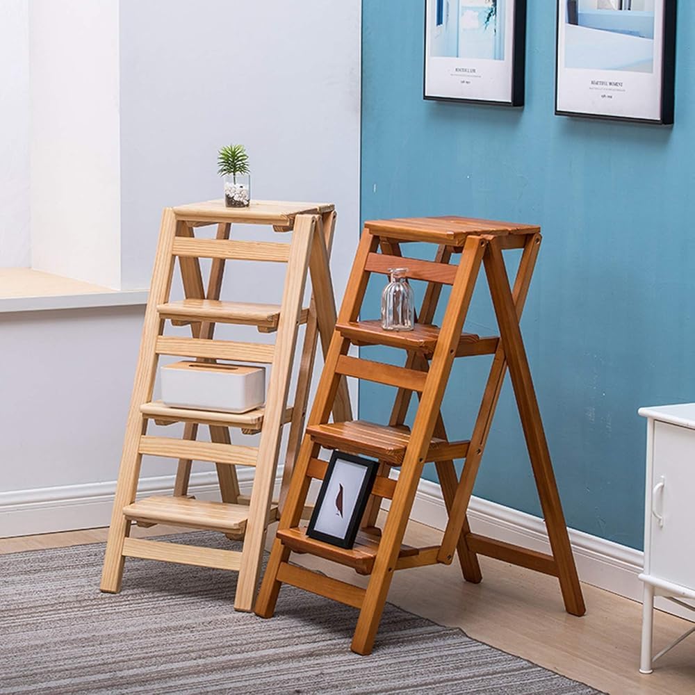 Escabeau pliable en bois massif – Escabeau portable multifonction pour la maison, le bureau et le jardin