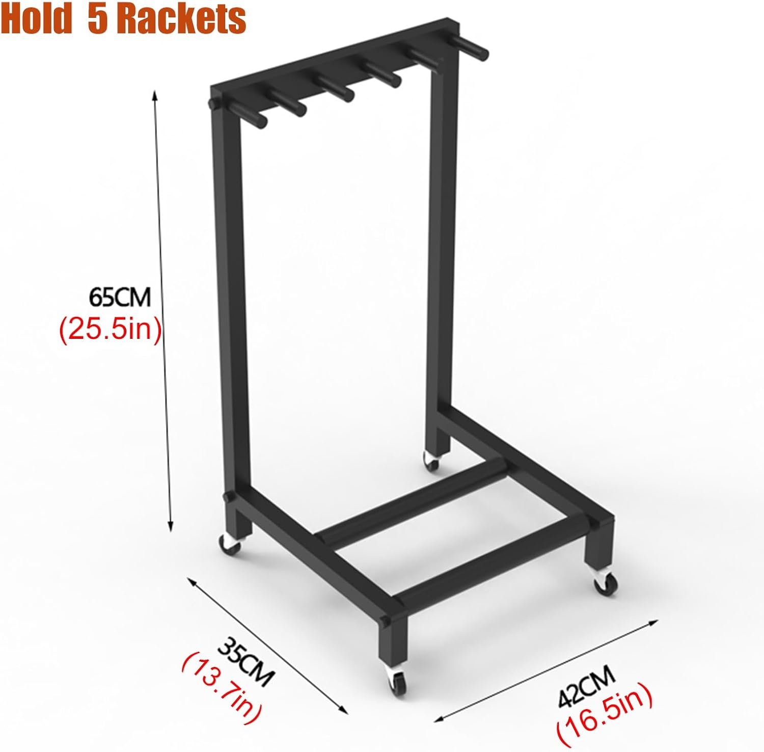 Basketball Ball Storage Rack Badminton Racket Display Storage Rack, Rolling Mobile Tennis Rackets Holder Cart on Wheels, Comemrcial Studio/Retail Stores/Garage/Fitness Room/Gym Organizer ()