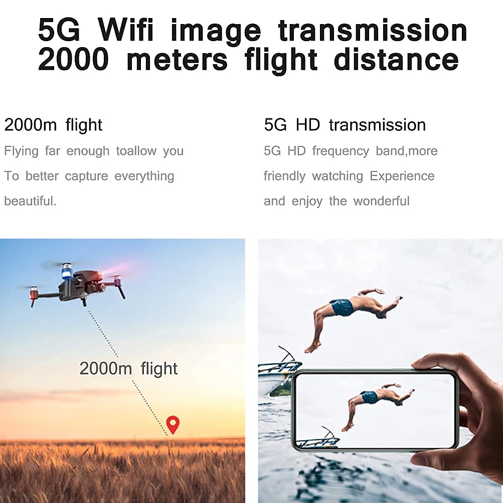 5G WiFi FPV Quadcopter with Brushless Motor GPS Drones with 6K Camera RC Quadcopter with 2-axis Electronic pan/tilt Foldable Drone with Triple Positioning Function 2 Batteries