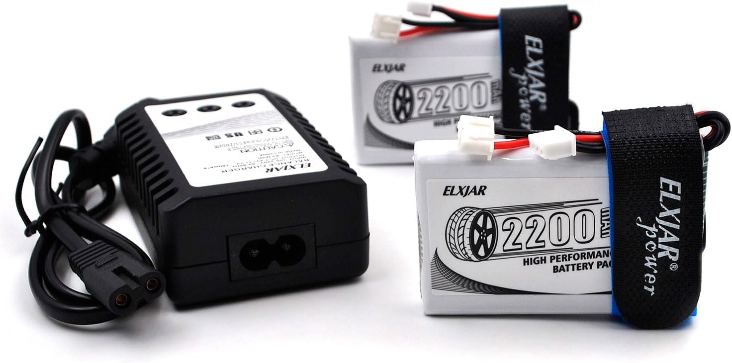 (2-Pack) 7.4V 2200mAh 8C Li-Po Battery with B3 Balance Charger Replacement for FrSky ACCST Taranis Q X7 X7S RC Transmitter Remote Controller