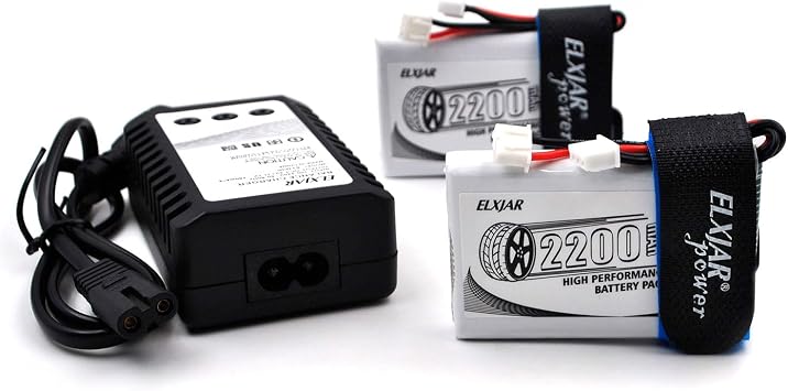 2-Pack 7.4V 2200mAh 8C Li-Po Battery with B3 Balance Charger Replacement for FrSky ACCST Taranis Q X7 X7S RC Transmitter Remote Controller