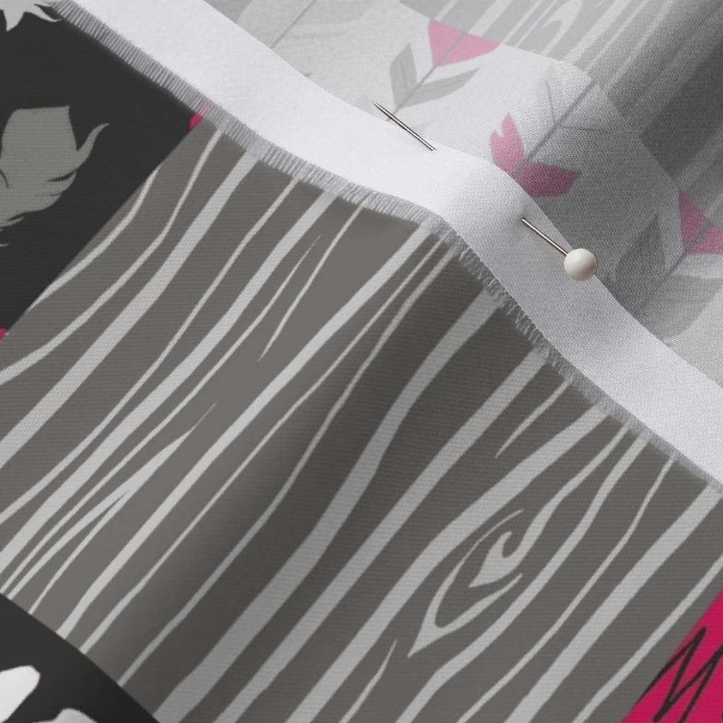 Spoonflower Fabric - Wild Horses Patchwork Fuchsia Black Gray Horse Pink Printed on Organic Cotton Sateen Fabric by The Yard - Sewing Quilting Apparel Home Decor