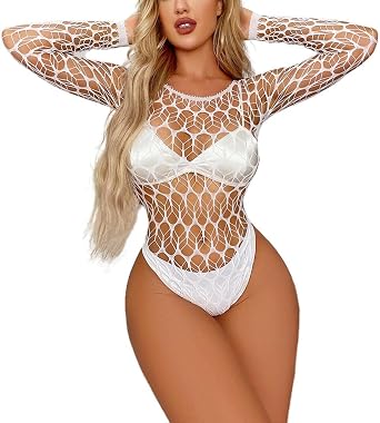 Womens Leafnet Bodysuit Fishnet One Piece Sexy Bodycon Sheer See Through Teddy Bodysuit Body Mesh Tops