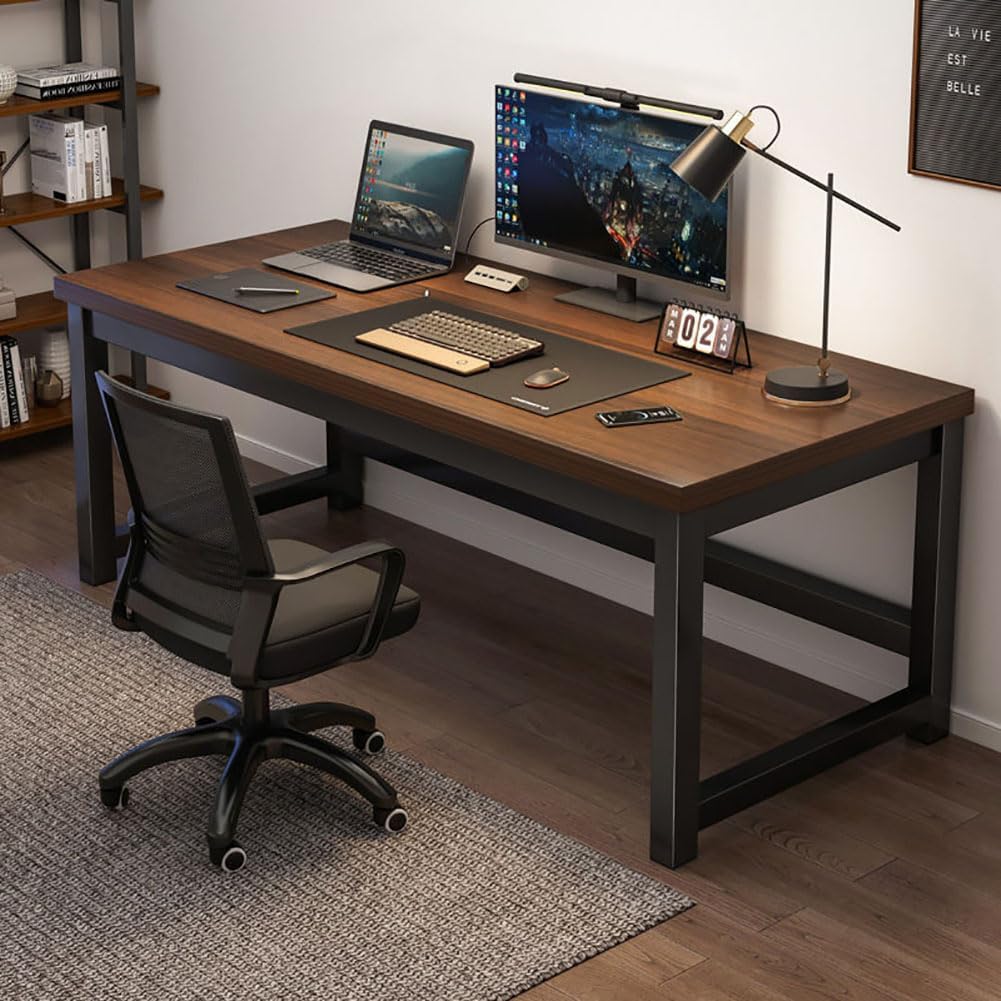 47" Heavy Duty Home Office Computer Desk with 40mm Panel Metal Frame Writing Study Work Table PC Laptop Desk Easy Assembly(47in(120cm), Black Oak)