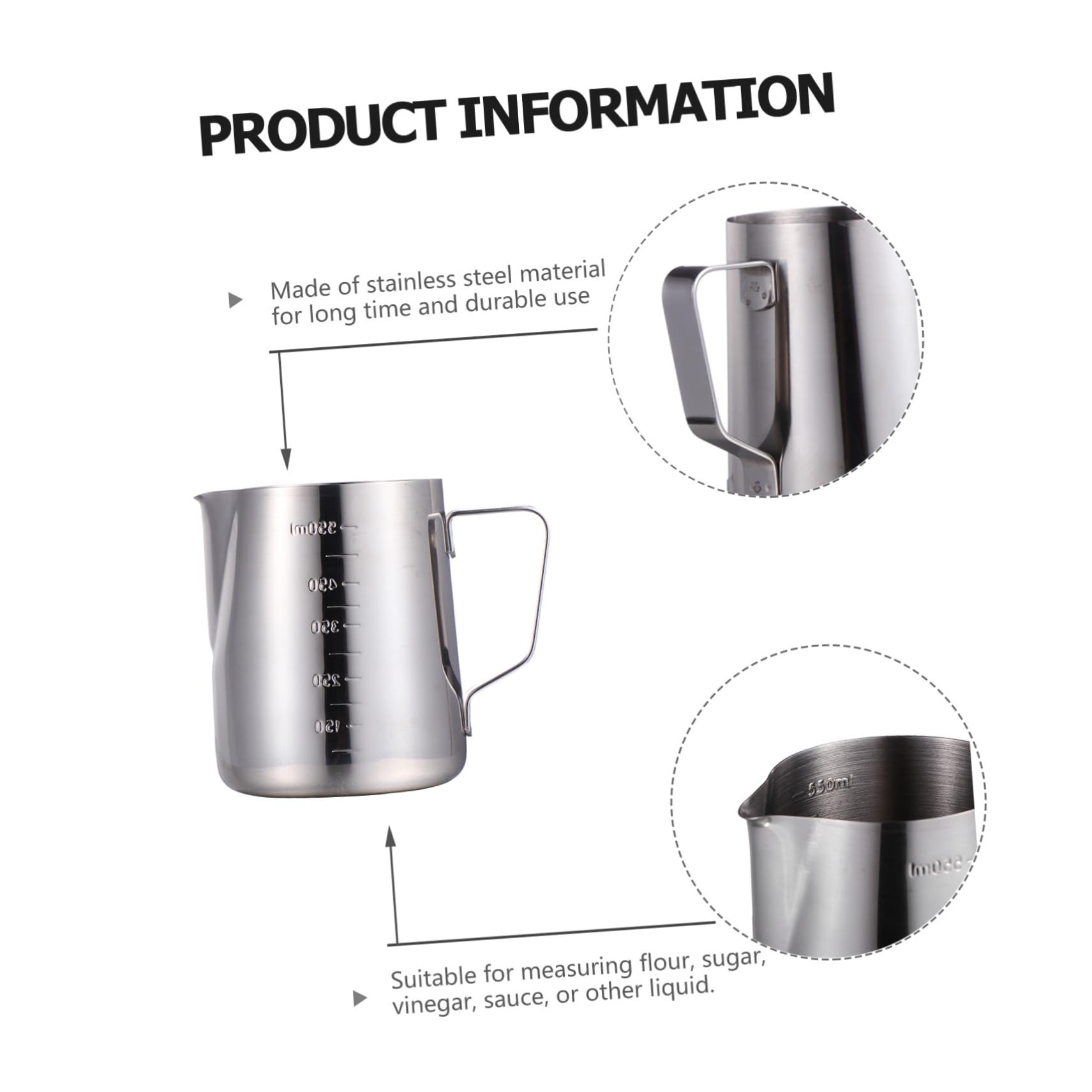 Ciieeo 2 Stck. Messbecher mit Ausguss Praktischer Latte Art Becher für Flüssigkeiten Lebensmittelechter Kaffeekrug mit Komfortgriff für Küche und