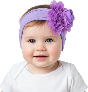 SYGA Baby Headbands Girls Rose Flower Nylon Strechable Hairbands For Newborn Infant Toddlers Kids 0-3 Year (Purple) Price In India
