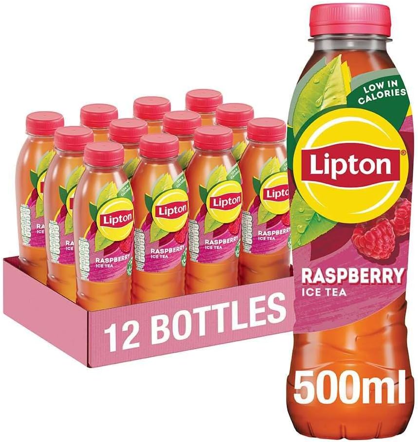 Lipton​ Raspberry​ Bottled Ice Tea 500ml (Pack of 12), low calorie​ soft drink, 100% black tea extract​