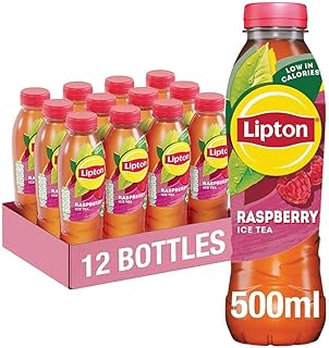 Lipton Raspberry Bottled Ice Tea 500ml (Pack of 12), low calorie soft drink, 100% black tea extract