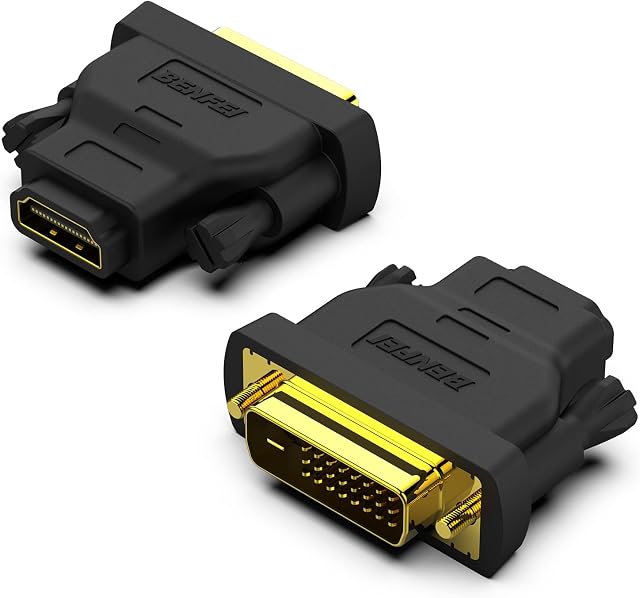 BENFEI DVI to HDMI Adapter, 2 Packs Bidirectional HDMI to DVI-D Adapter with Gold-Plated Connectors