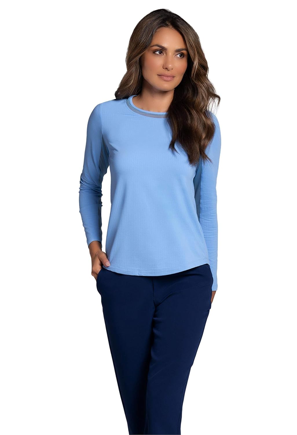 IBKUL Women's Sun Protective UPF 50+ Cooling Long Sleeve Crew Neck with Mesh - 83000, Blue, Medium