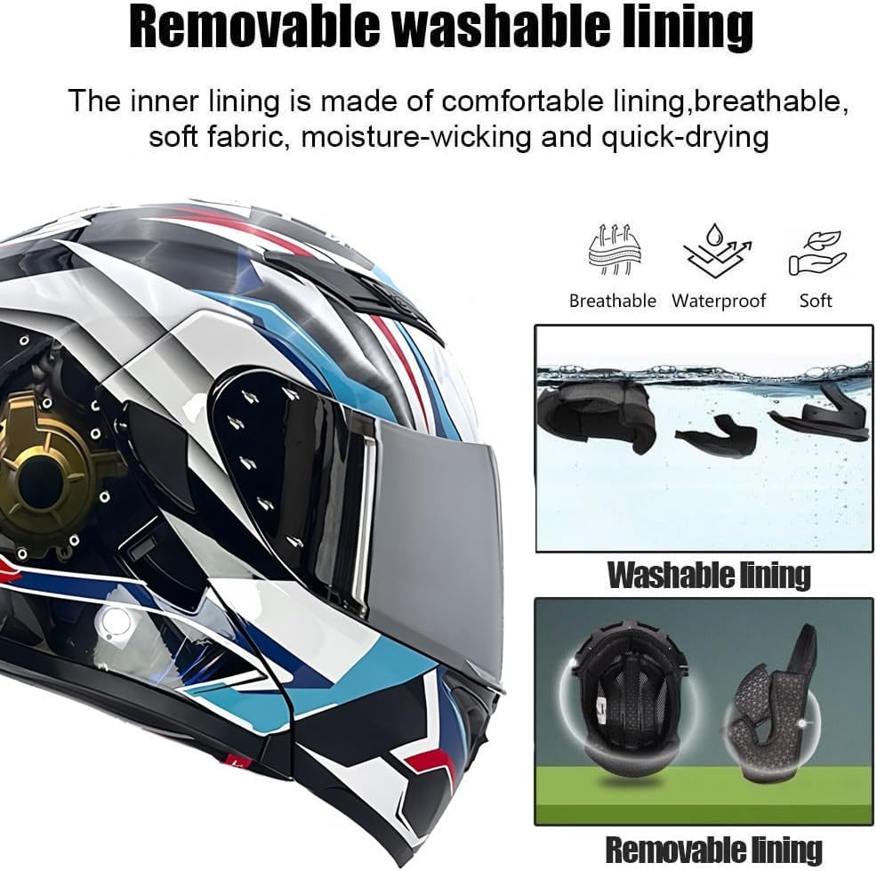 Miniatura 4 de Casco Motocicleta Moto con Bluetooth Incorporado - Doble Visera AntivahoABS Transpirable Sistema de Ventilación Múltiple Acolchado Desmontable