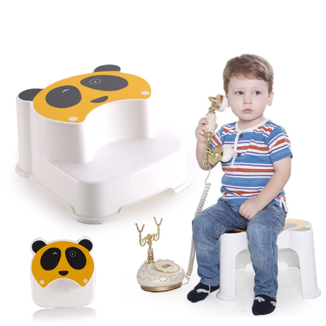 Alipis Sgabello Bambini Forma Panda Antiscivolo per Bagnetto e Lavabo in Plastico Doppio Strato
