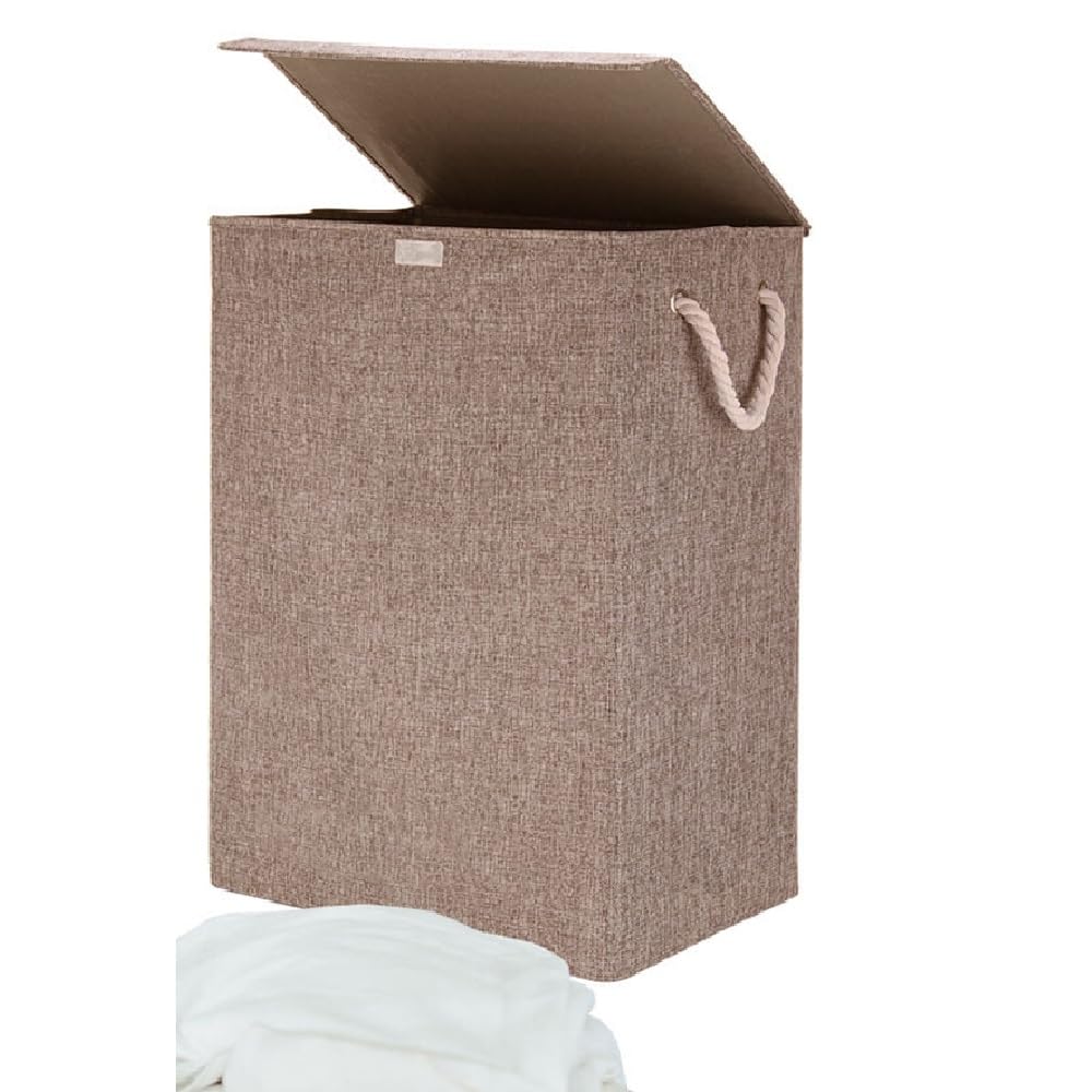 M.J COMFY-LIFE 72L Laundry Basket with Lid - Foldable Collapsible Hamper Tall Freestanding Clothes Bin for Bedroom, Bathroom Laundry Room Space-Saving Design (BROWN)