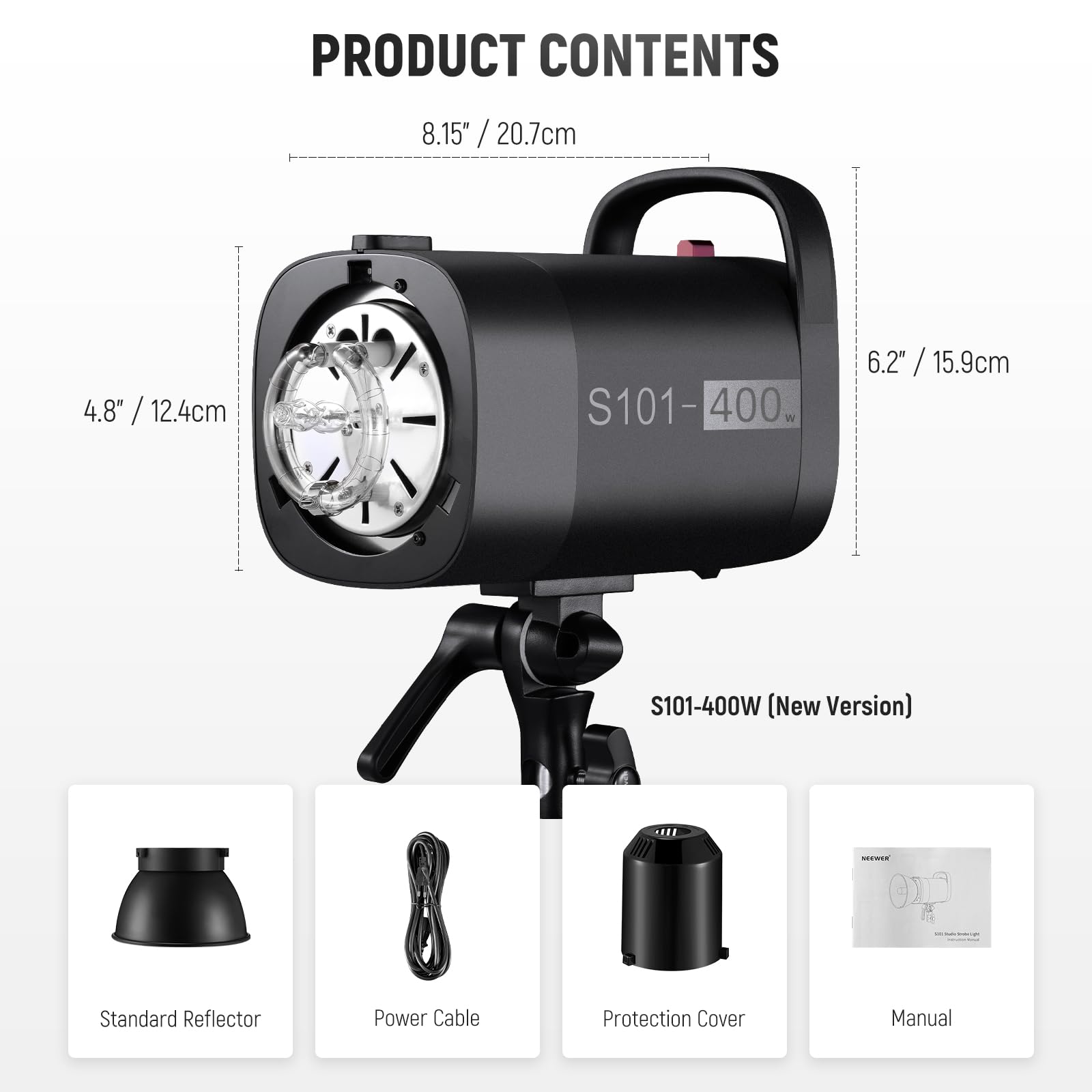 NEEWER Kit Flash Monoluce da Studio 800W (2pz), Luce Strobo S101-400W 5600K con Lampada Pilota 150W/Attacco Bowens/Softbox/Stativo/Riflettore/Trigger RT-16/Borsa per la Fotografia di Prodotti Ritratti
