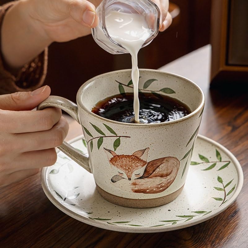Creative Coffee Cups Saucers Coarse Pottery Latte Art Afternoon Tea Cup Set