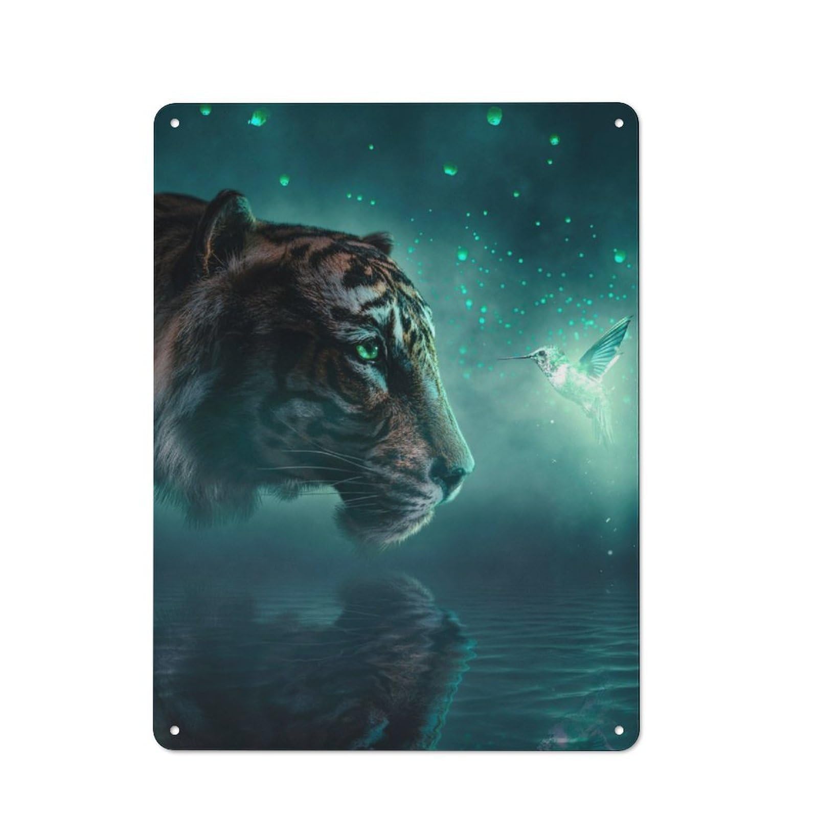 Junmoney Tiger And Humming Bird Rustic Metal Sign 40X30cm For Living Room Or Hallway, For Winter Room Styling In Living Room And Hallway
