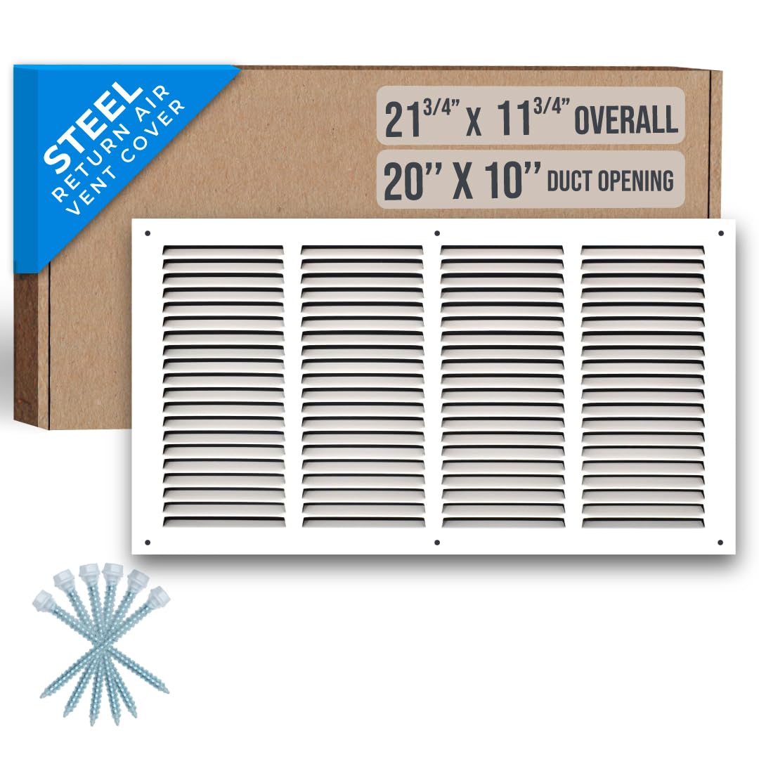 Photo 1 of Handua 20"W x 10"H [Duct Opening Size] Steel Return Air Grille | Vent Cover Grill for Sidewall and Ceiling, White | Outer Dimensions: 21.75"W X 11.75"H for 20x10 Duct Opening 20"W x 10"H [Duct Opening]