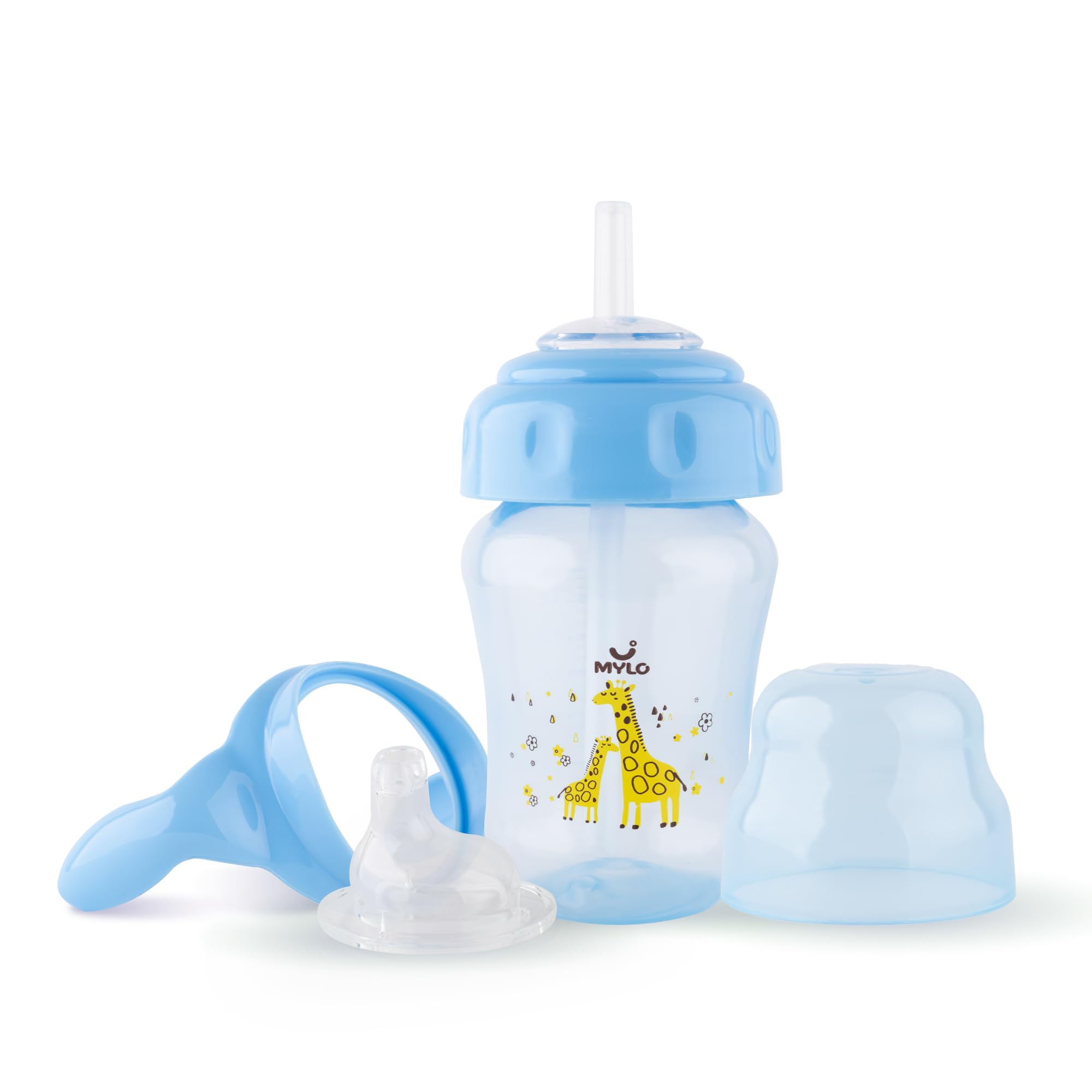 Mylo Baby Sipper | 2-in-1 Convertible Sipper with Spout & Straw | Sipper Bottle for Kids - 210ml - BPA-Free (Blue)-image-28
