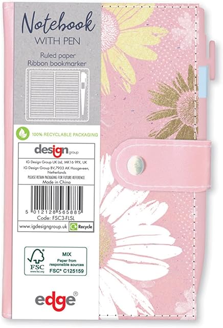 Slim Faux Leather Pink Colour Sunflower Design Pocket Notebook & Pen Set