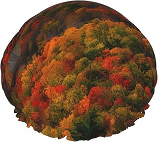 Blue Ridge Parkway Mountains Print Shower Cap, Bath Shower Caps for Women Long Hair, Double Layer Waterproof Bathing Shower Hat