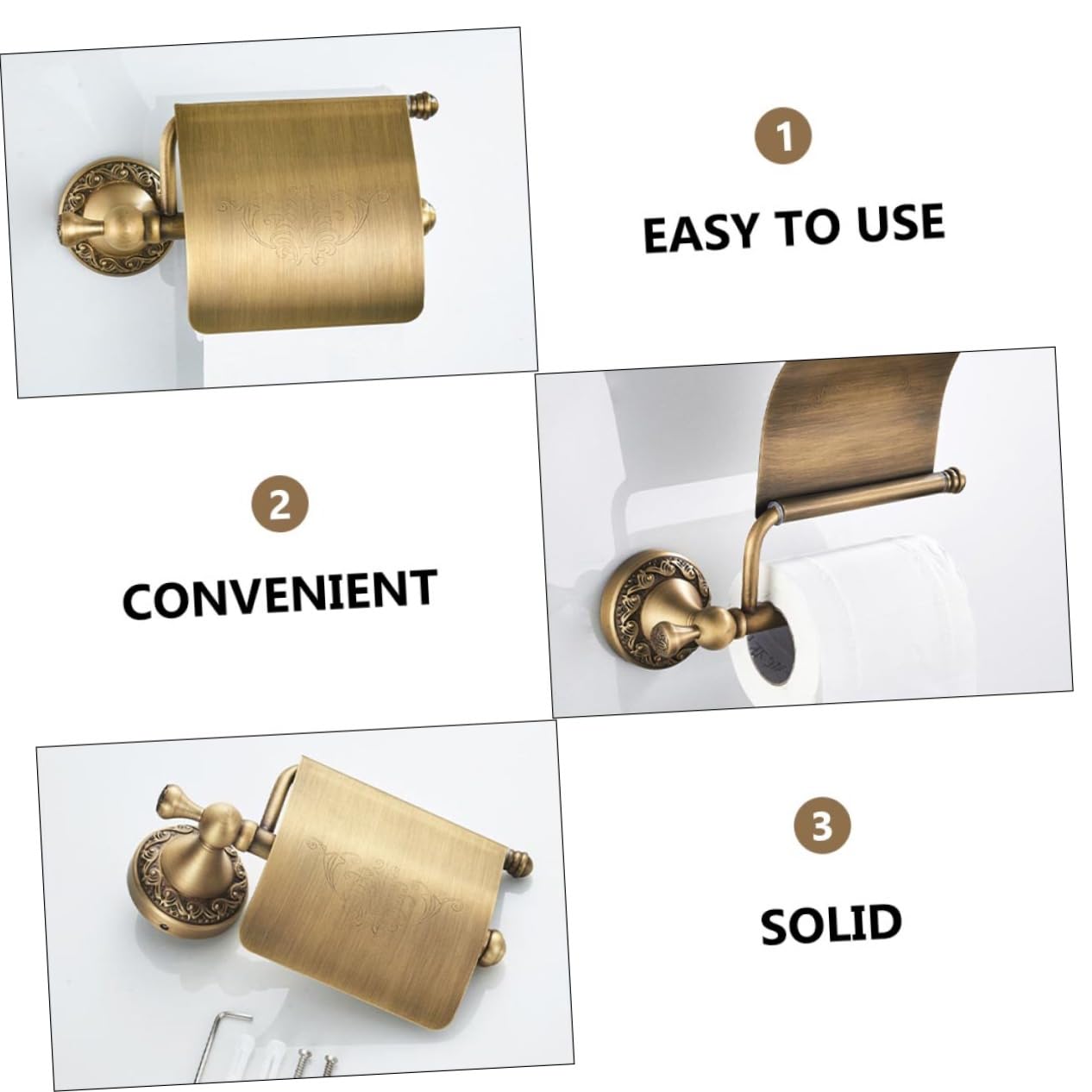 VILLCASE Portarrollos de Papel Higiénico Instalación Perforada de Cobre Dorado, Almacenamiento Estable, para Pared para Baño del Hogar y Hotel
