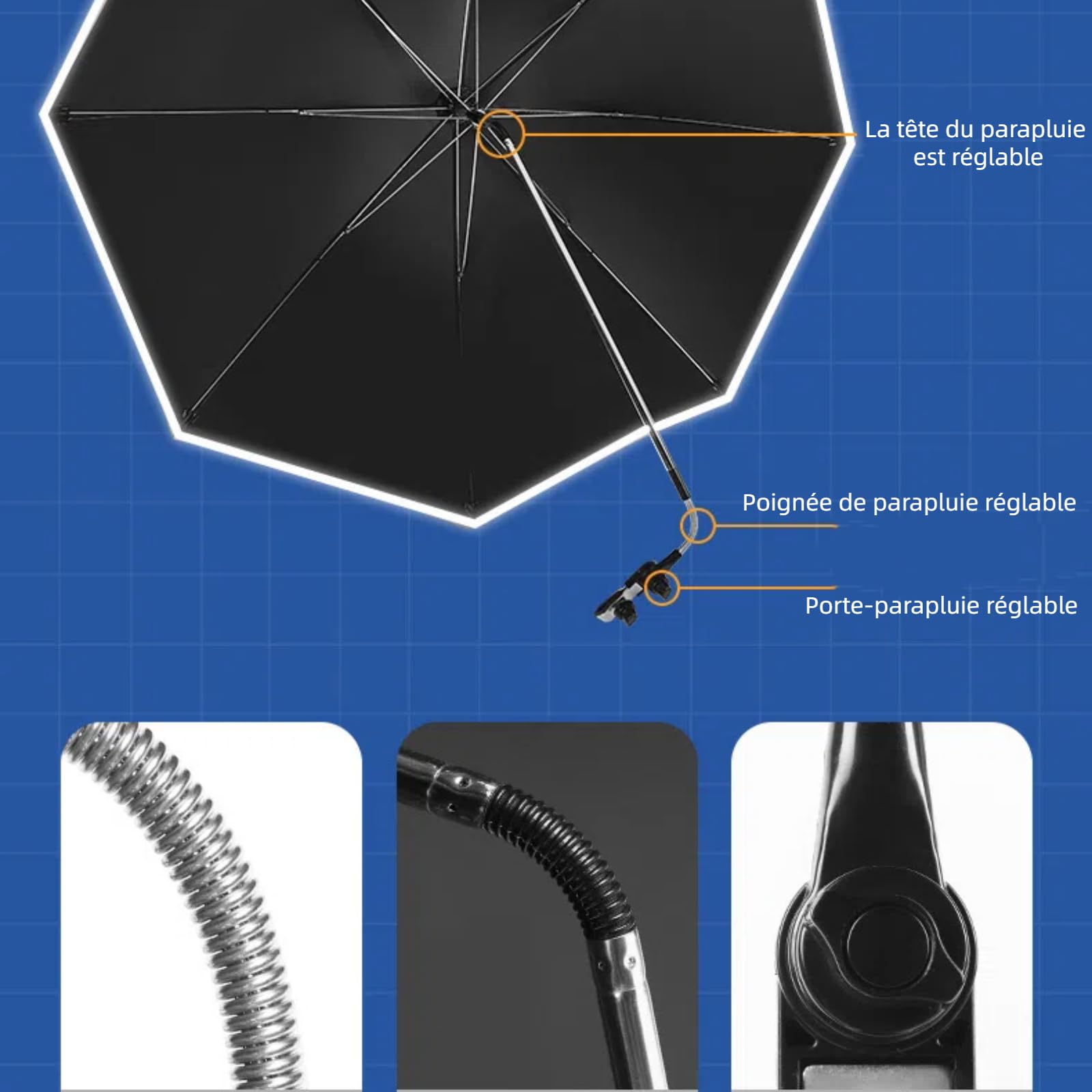 Ombrelle Poussette Universelle, Parasol Anti Uv pour Landau, Protection UV 50+，Diamètre 85 cm, Flexible et Orientable, Compatible avec la plupart des poussettes (vert)