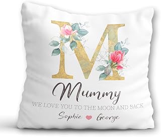 Mummy Cushion - Mum Birthday Gift from Children - Personalised Mammy Floral Pillow - Mam Christmas Gift - Mom Mommy Mamgu Mamma Nana Nan Nanny Nanna Mother's Day Gift with Custom Names