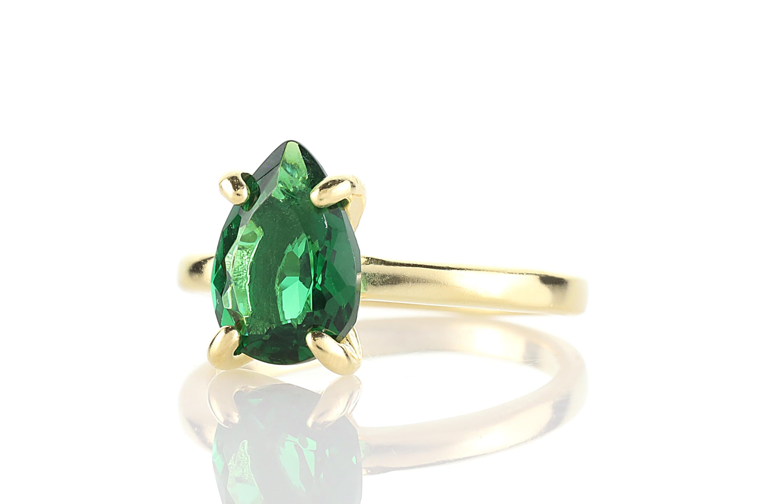 Anillo de Esmeralda Pera Compromiso Boda - Anillo Piedra de Nacimiento Todos los Días - Anillos Artesanales Dainty, Anillos de Promesa Personalizados, Anillos Apilables - Joyería Artesanal para Mujer