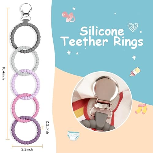 Miniatura 2 de Vicloon Anillo de dentición, 2 piezas de juguetes de silicona para bebés, eslabones de silicona para bebés, mordedores para bebés de 6 a 12 meses,