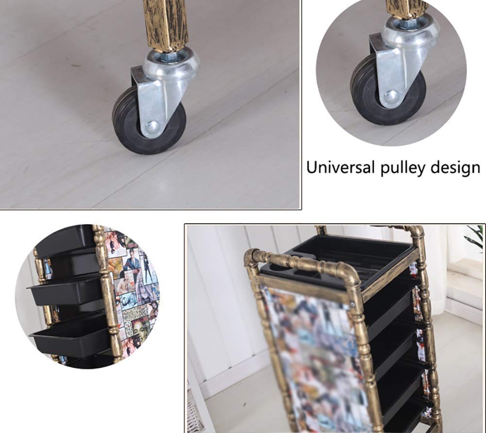 Carrelli a Mano Mobili Carrello per il Servizio Domestico 5 Vassoi Carrello per Bellezza con Supporto per Asciugacapelli, Carrello Colotool con Ruote/Style-1/L