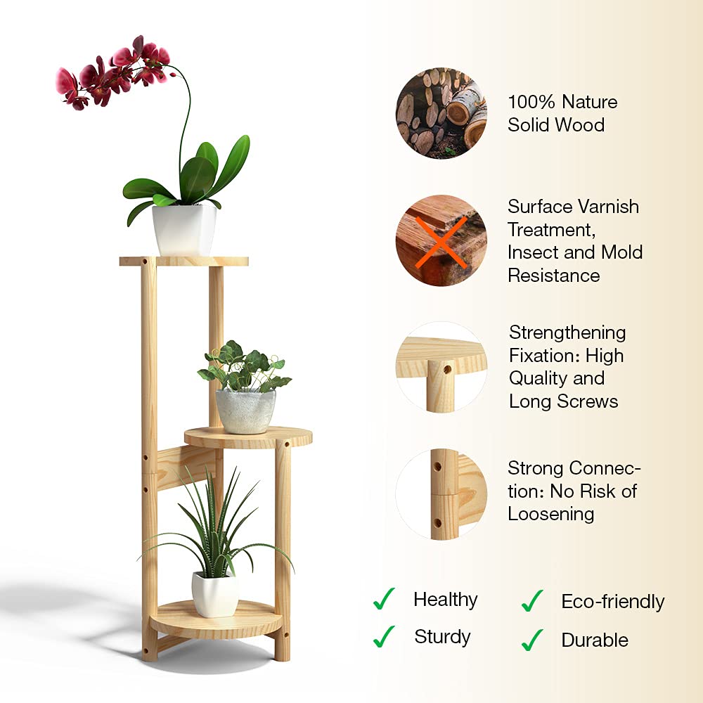 Wood Plant Stand Indoor Outdoor,3 Tier Tall Corner Plant Stand Holder