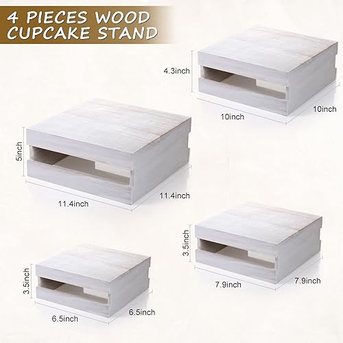 Miniatura 10 de Soporte decorativo de madera para cupcakes, 4 piezas, soporte decorativo para postres y pasteles, caja de madera, soporte rústico para tartas, para
