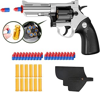 Toy Gun, Soft Bullet Toy Revolver, Game Catapult Toy Gun Foam Blaster, can fire Sponge Bullets, Educational Model Toys, Suitable for Children's Gifts from 6 Years Old(Silver)