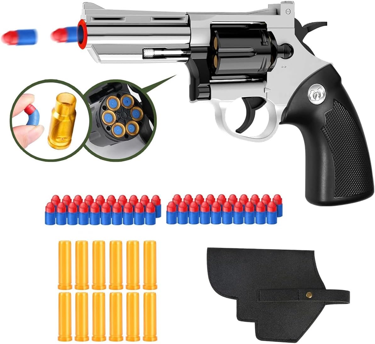 - Toy Gun, Soft Bullet Toy Revolver, Game Catapult Toy Gun Foam Blaster, can fire Sponge Bullets, Educational Model Toys, Suitable for Children's Gifts from 6 Years Old(Silver)