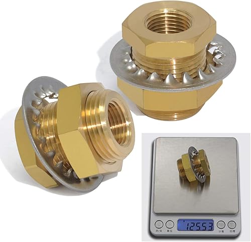 Miniatura 3 de KOOTNAS - Paquete de 2 accesorios de mamparo de latón macizo, conector de latón recto macho de 1 pulgada con anillo de onda de metal, conector de