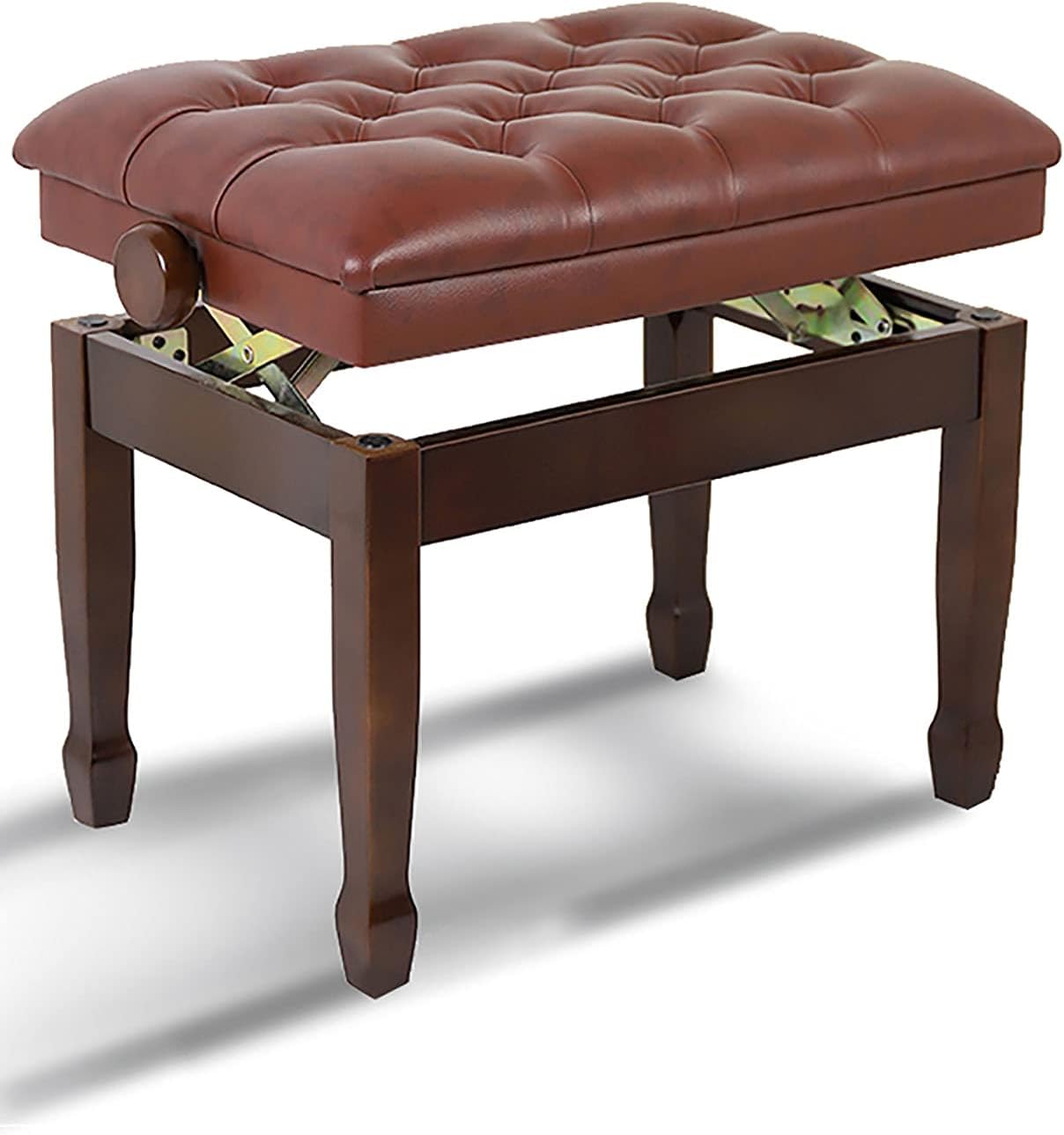 Height Adjustable Piano Bench with Leather Padded Cushion Keyboard Bench Piano Stool, 60 X 40 X 50-60Cm, Walnut,