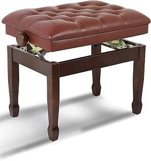 IBOWZ Leather Piano Bench Height Adjustable Piano Bench,Walnut Keyboard Stools,Suitable for Music Practice,60 x 40 x 50-60CM